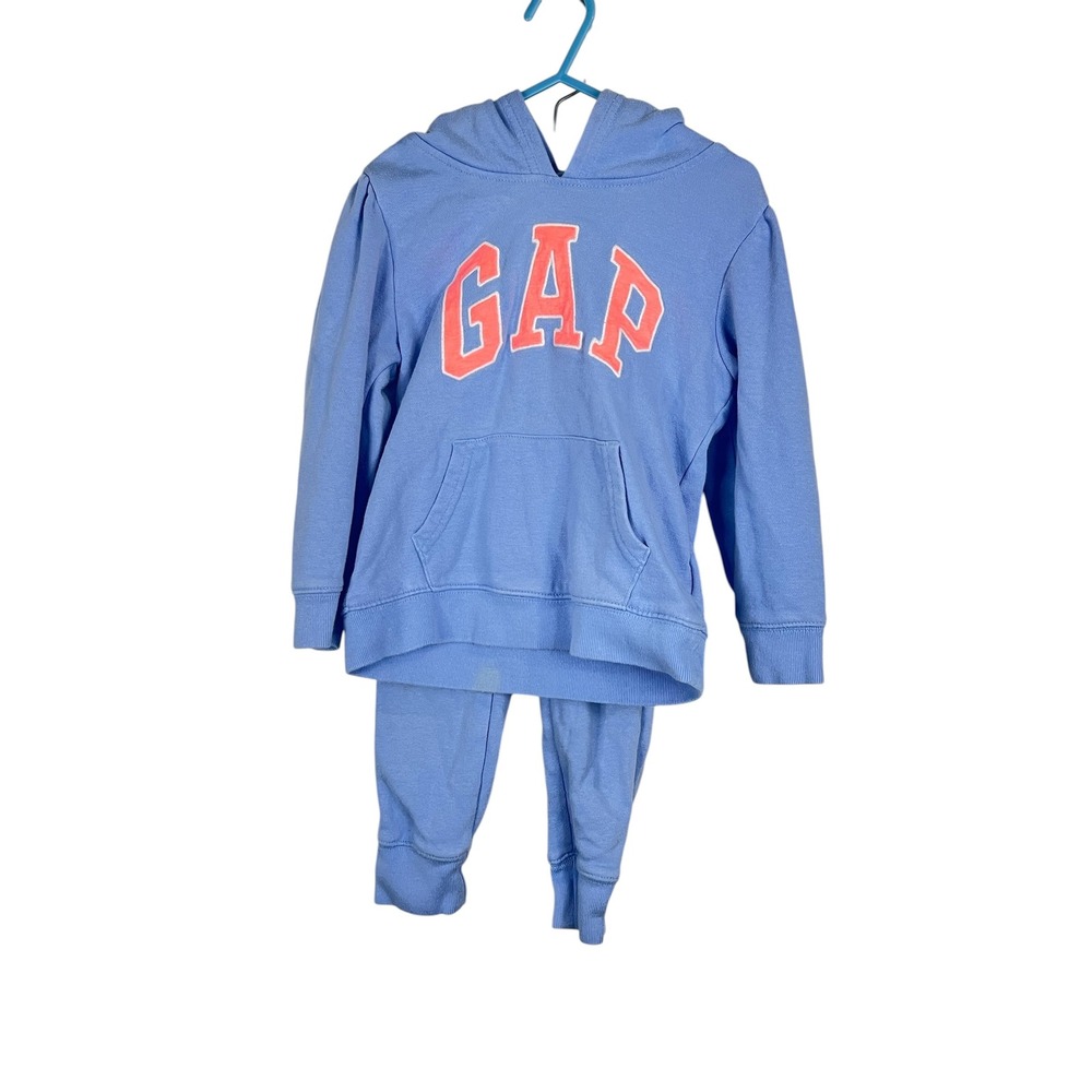 Baby Gap Hoodie and Joggers Set Kids Blue Pink Logo Fleece - 4T